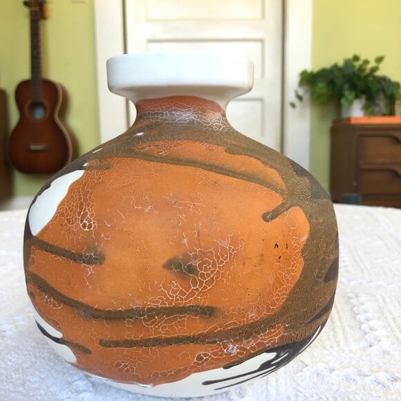 Mid‑Century Royal Haeger “Earth Wrap” crackle bud vase 7" orange brown USA - Picture 4 of 13